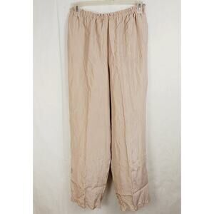 Via Seta beige silk pull on pants Size 12 pockets lined loungewear quiet luxury